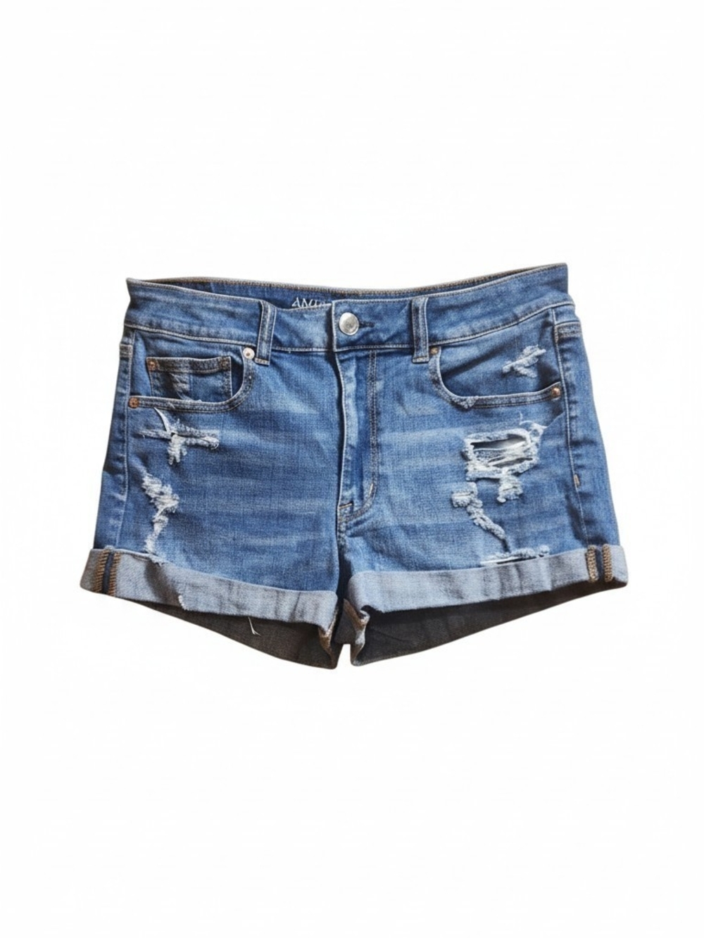 American Eagle Outfitters Distressed Blue Rolled-Hem Denim Shorts